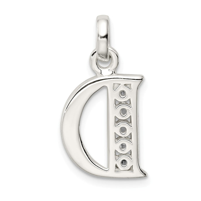 Million Charms 925 Sterling Silver White (Cubic Zirconia) CZ Alphabet Letter Initial D Pendant