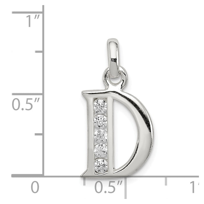 Million Charms 925 Sterling Silver White (Cubic Zirconia) CZ Alphabet Letter Initial D Pendant