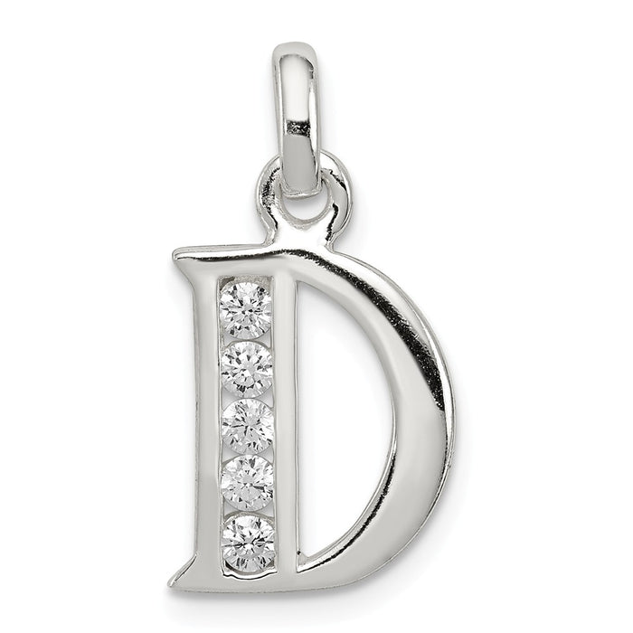 Million Charms 925 Sterling Silver White (Cubic Zirconia) CZ Alphabet Letter Initial D Pendant