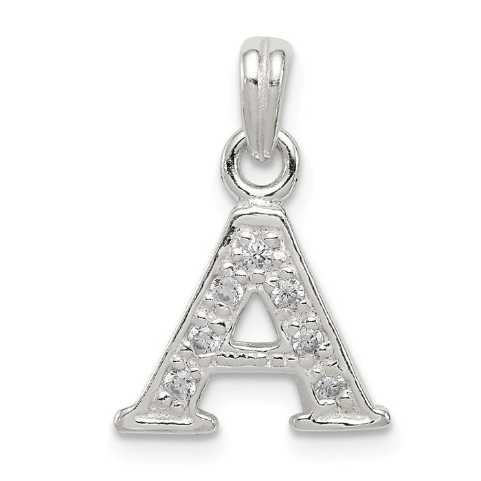 Million Charms 925 Sterling Silver (Cubic Zirconia) CZ Alphabet Letter Initial A Pendant