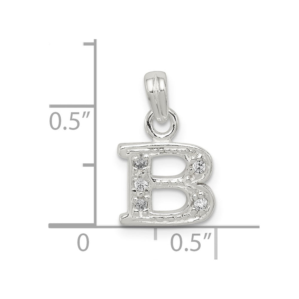 Million Charms 925 Sterling Silver (Cubic Zirconia) CZ Alphabet Letter Initial B Pendant