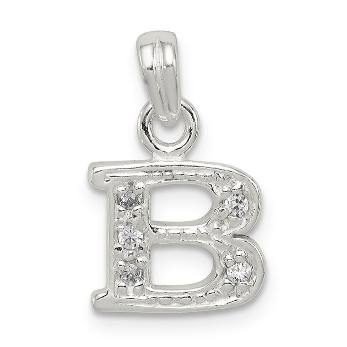 Million Charms 925 Sterling Silver (Cubic Zirconia) CZ Alphabet Letter Initial B Pendant