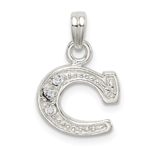 Million Charms 925 Sterling Silver (Cubic Zirconia) CZ Alphabet Letter Initial C Pendant