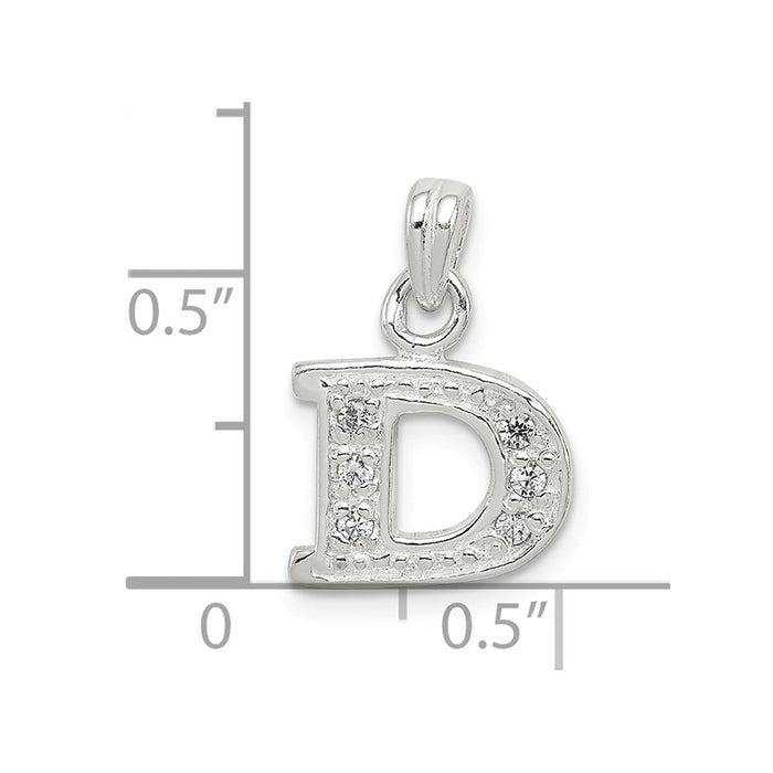 Million Charms 925 Sterling Silver (Cubic Zirconia) CZ Alphabet Letter Initial D Pendant
