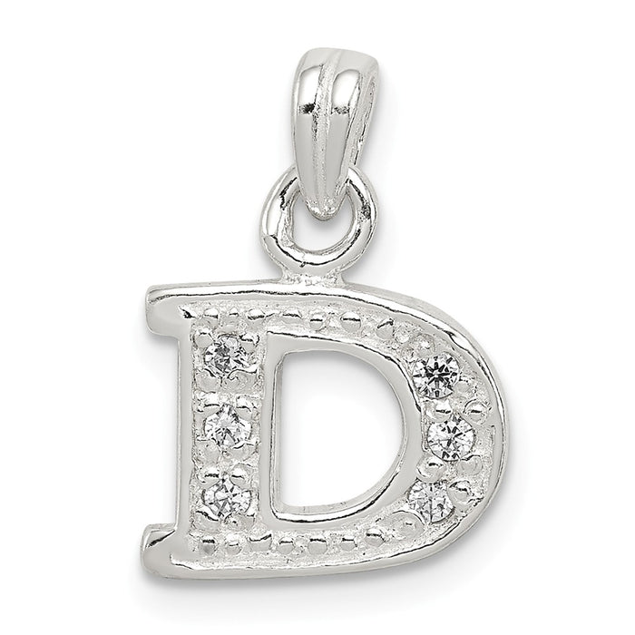 Million Charms 925 Sterling Silver (Cubic Zirconia) CZ Alphabet Letter Initial D Pendant
