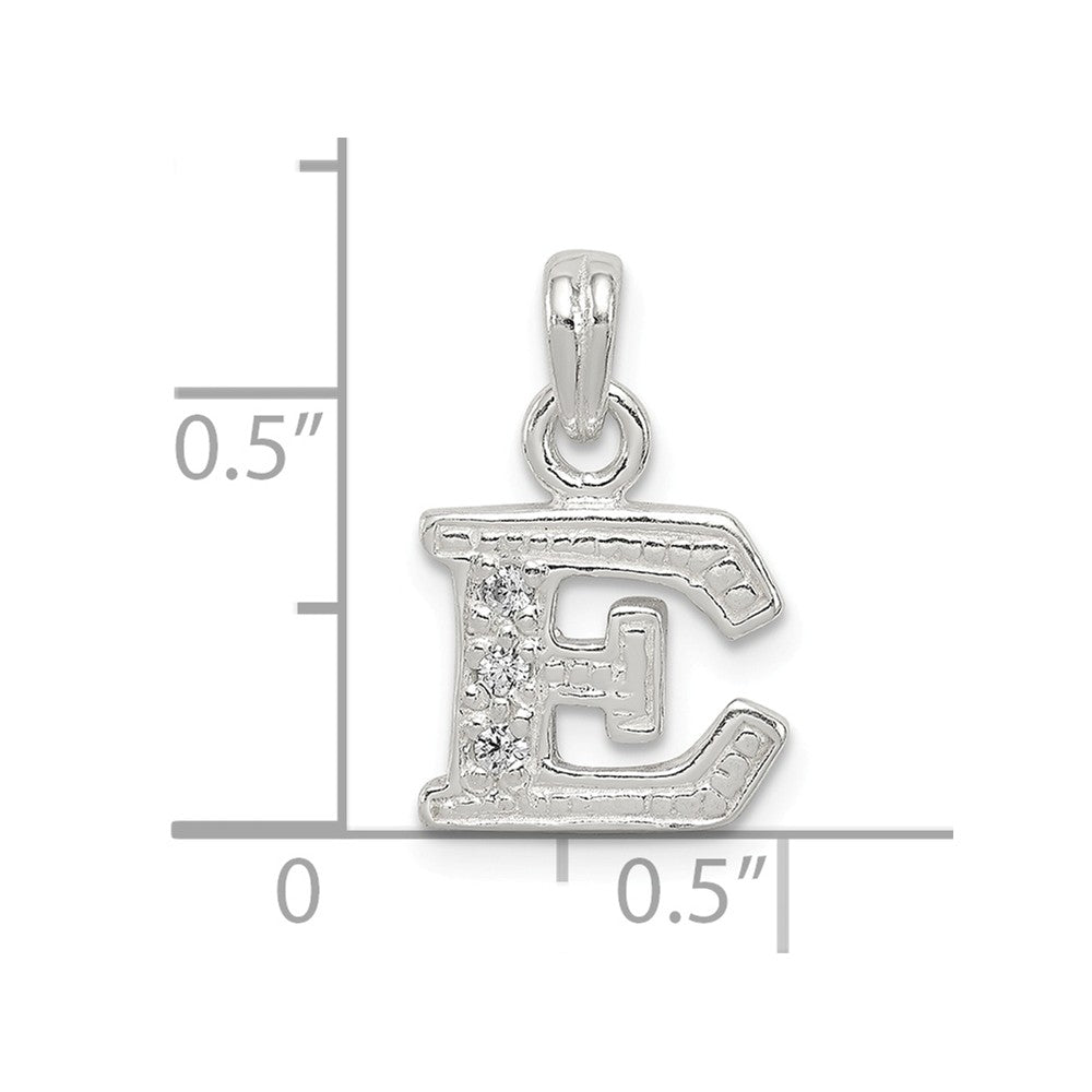 Million Charms 925 Sterling Silver (Cubic Zirconia) CZ Alphabet Letter Initial E Pendant