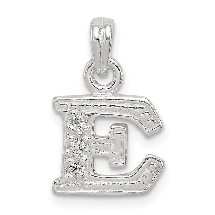 Million Charms 925 Sterling Silver (Cubic Zirconia) CZ Alphabet Letter Initial E Pendant