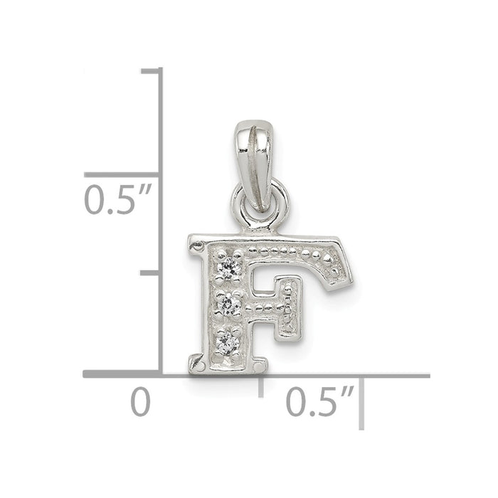 Million Charms 925 Sterling Silver (Cubic Zirconia) CZ Alphabet Letter Initial F Pendant