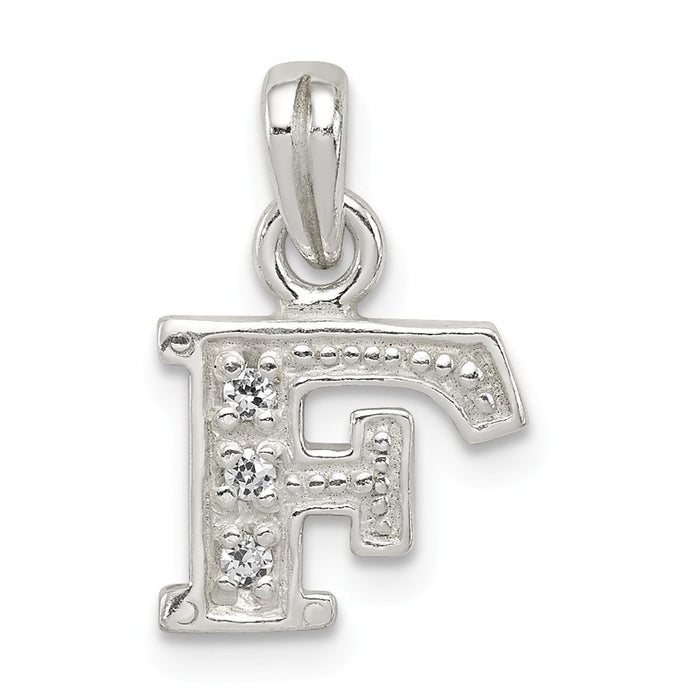 Million Charms 925 Sterling Silver (Cubic Zirconia) CZ Alphabet Letter Initial F Pendant