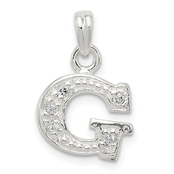 Million Charms 925 Sterling Silver (Cubic Zirconia) CZ Alphabet Letter Initial G Pendant