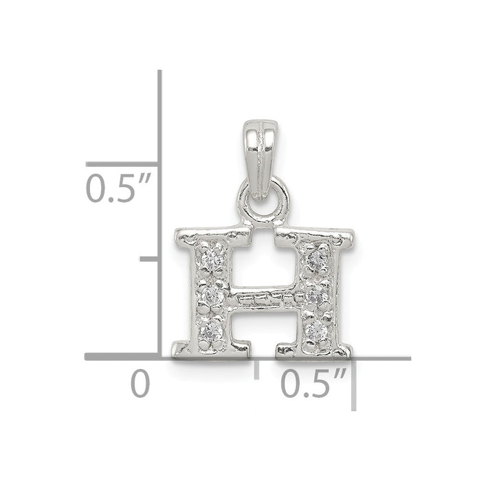 Million Charms 925 Sterling Silver (Cubic Zirconia) CZ Alphabet Letter Initial H Pendant