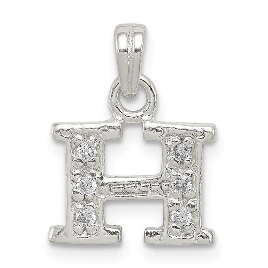 Million Charms 925 Sterling Silver (Cubic Zirconia) CZ Alphabet Letter Initial H Pendant