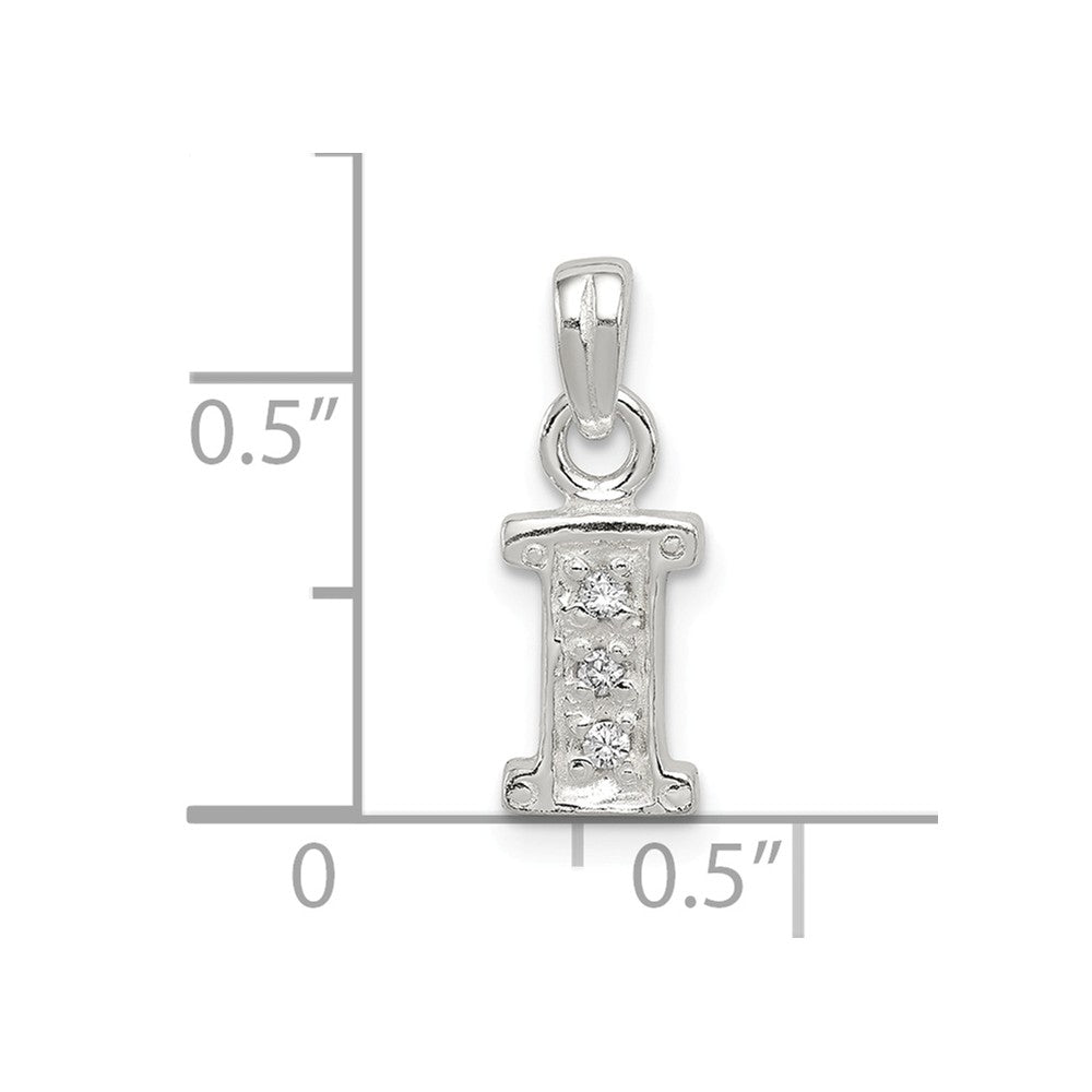 Million Charms 925 Sterling Silver (Cubic Zirconia) CZ Alphabet Letter Initial I Pendant