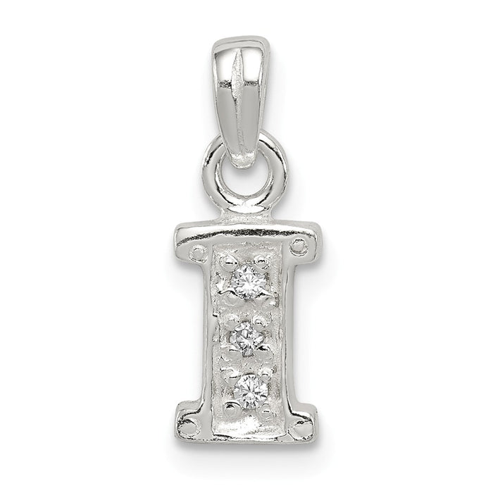 Million Charms 925 Sterling Silver (Cubic Zirconia) CZ Alphabet Letter Initial I Pendant