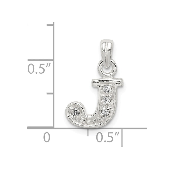 Million Charms 925 Sterling Silver (Cubic Zirconia) CZ Alphabet Letter Initial J Pendant