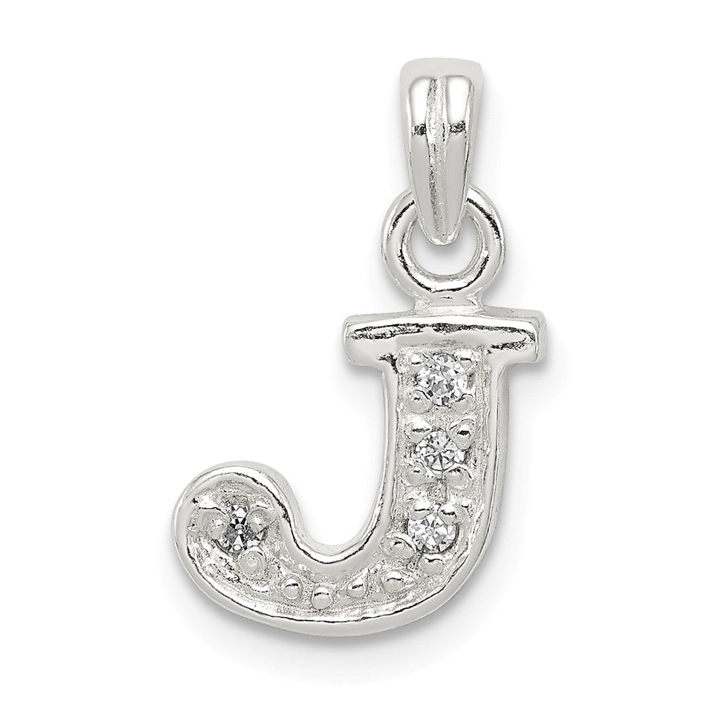 Million Charms 925 Sterling Silver (Cubic Zirconia) CZ Alphabet Letter Initial J Pendant