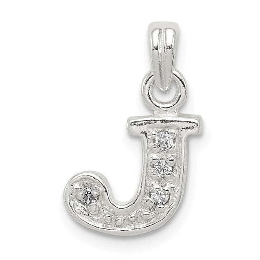 Million Charms 925 Sterling Silver (Cubic Zirconia) CZ Alphabet Letter Initial J Pendant