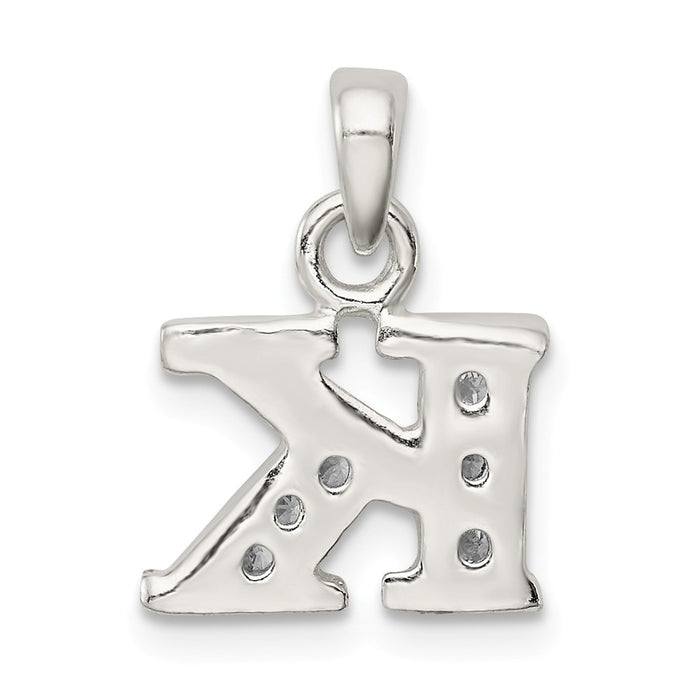 Million Charms 925 Sterling Silver (Cubic Zirconia) CZ Alphabet Letter Initial K Pendant