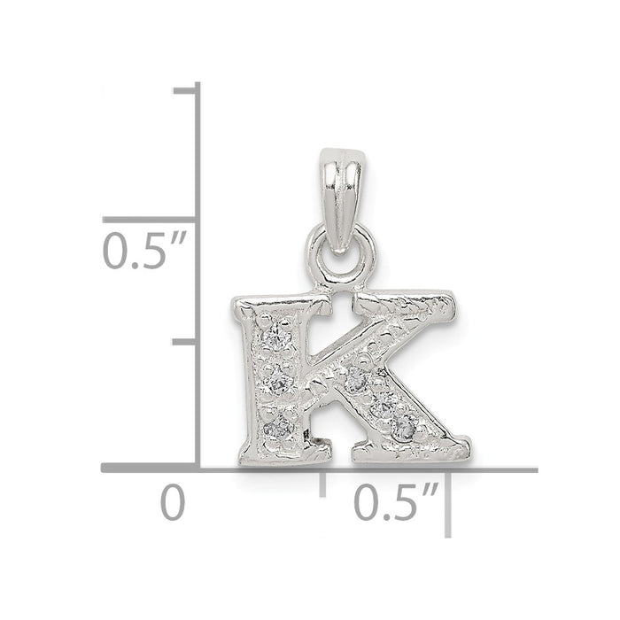 Million Charms 925 Sterling Silver (Cubic Zirconia) CZ Alphabet Letter Initial K Pendant