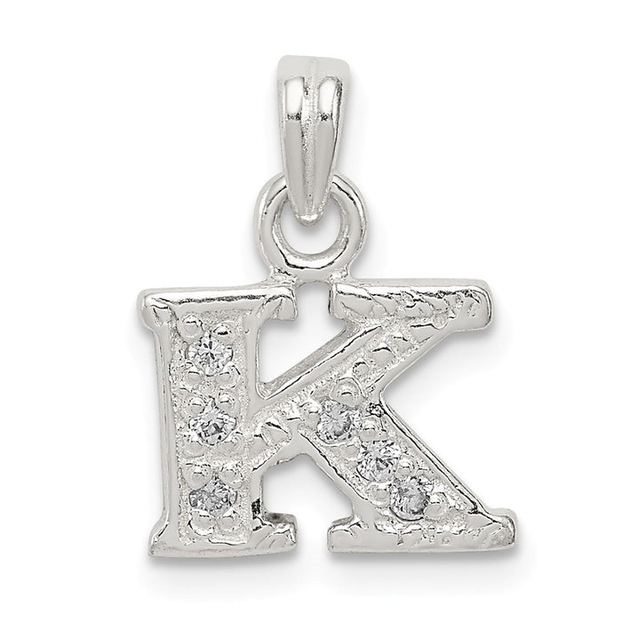 Million Charms 925 Sterling Silver (Cubic Zirconia) CZ Alphabet Letter Initial K Pendant