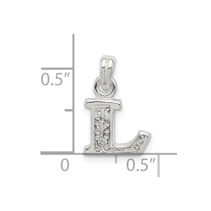 Million Charms 925 Sterling Silver (Cubic Zirconia) CZ Alphabet Letter Initial L Pendant