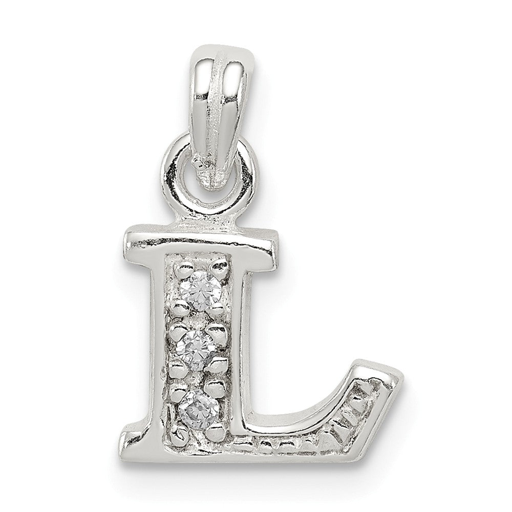 Million Charms 925 Sterling Silver (Cubic Zirconia) CZ Alphabet Letter Initial L Pendant