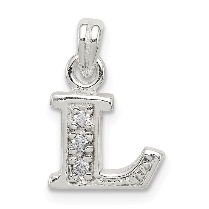 Million Charms 925 Sterling Silver (Cubic Zirconia) CZ Alphabet Letter Initial L Pendant