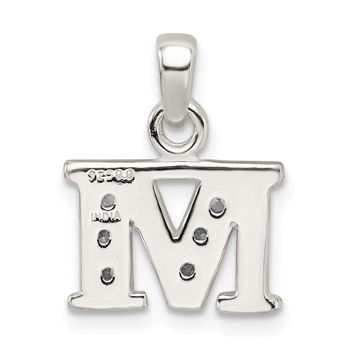 Million Charms 925 Sterling Silver (Cubic Zirconia) CZ Alphabet Letter Initial M Pendant