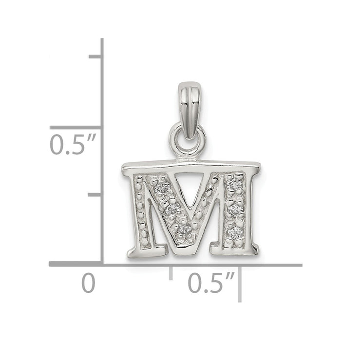 Million Charms 925 Sterling Silver (Cubic Zirconia) CZ Alphabet Letter Initial M Pendant
