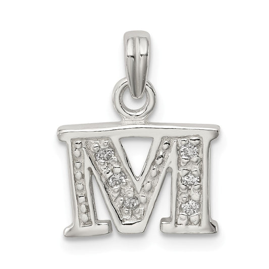 Million Charms 925 Sterling Silver (Cubic Zirconia) CZ Alphabet Letter Initial M Pendant
