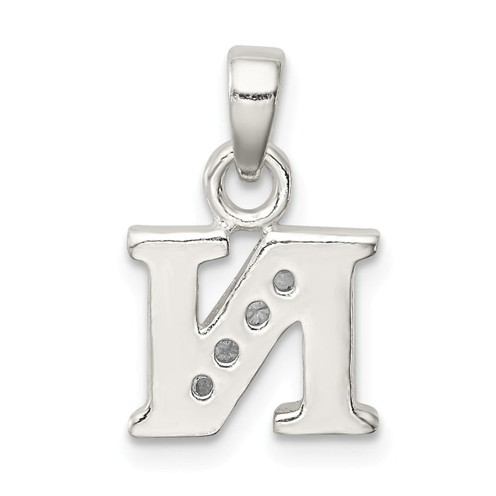 Million Charms 925 Sterling Silver (Cubic Zirconia) CZ Alphabet Letter Initial N Pendant