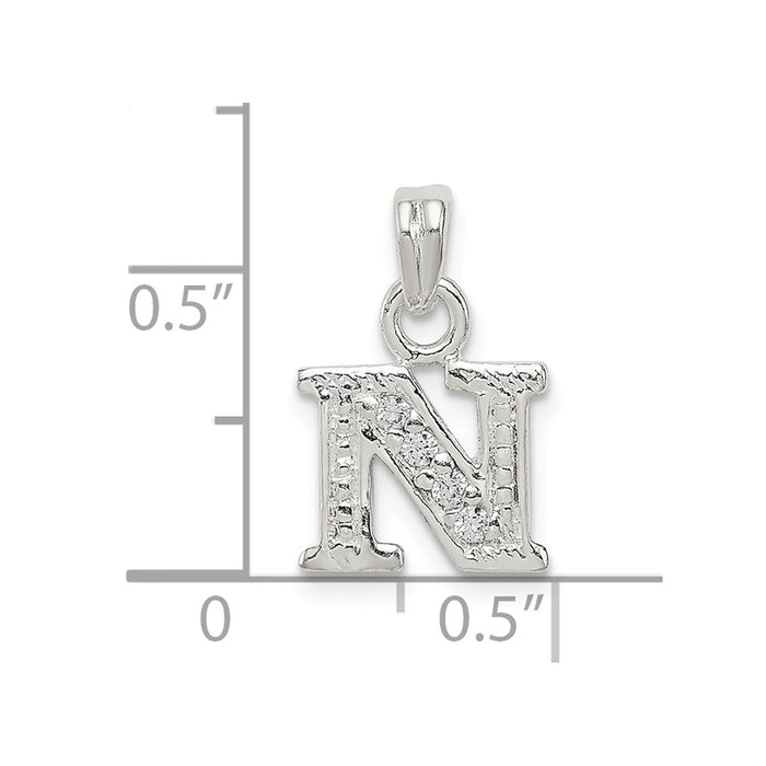 Million Charms 925 Sterling Silver (Cubic Zirconia) CZ Alphabet Letter Initial N Pendant