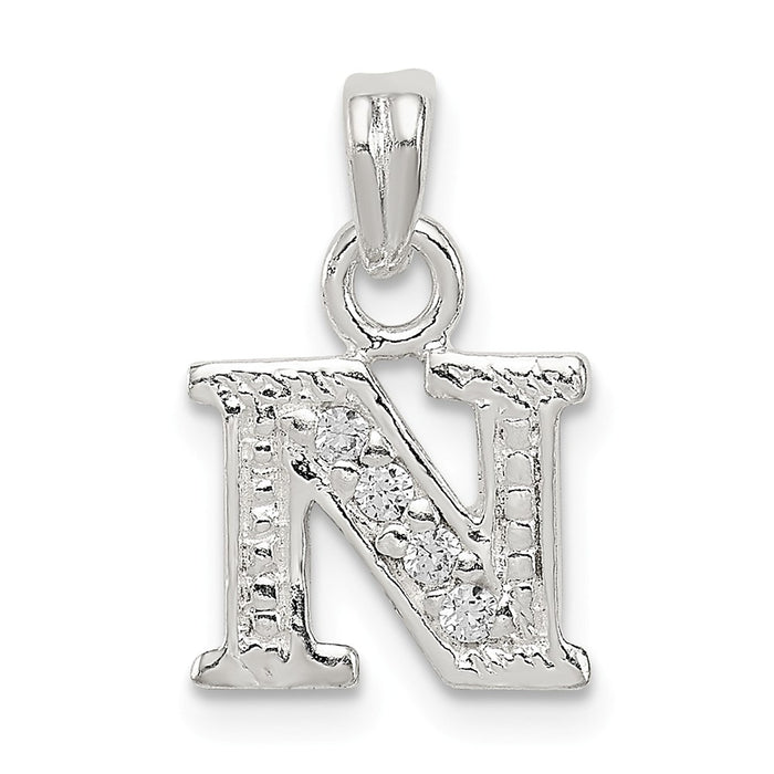 Million Charms 925 Sterling Silver (Cubic Zirconia) CZ Alphabet Letter Initial N Pendant