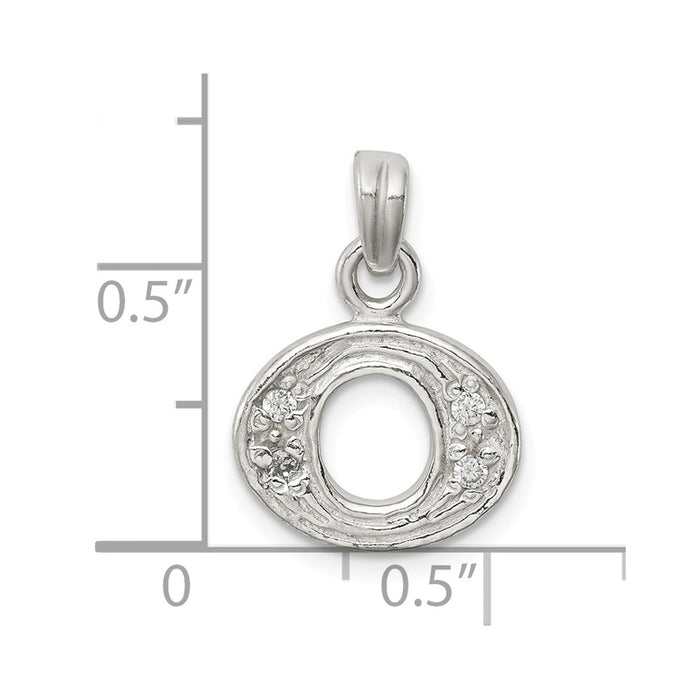 Million Charms 925 Sterling Silver (Cubic Zirconia) CZ Alphabet Letter Initial O Pendant