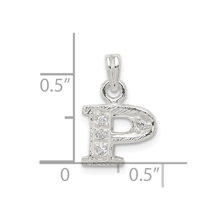 Million Charms 925 Sterling Silver (Cubic Zirconia) CZ Alphabet Letter Initial P Pendant