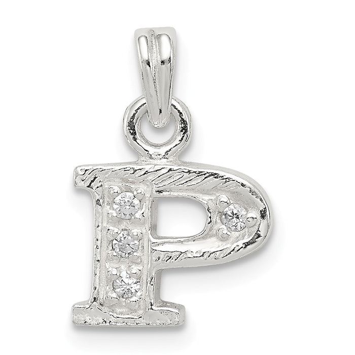 Million Charms 925 Sterling Silver (Cubic Zirconia) CZ Alphabet Letter Initial P Pendant