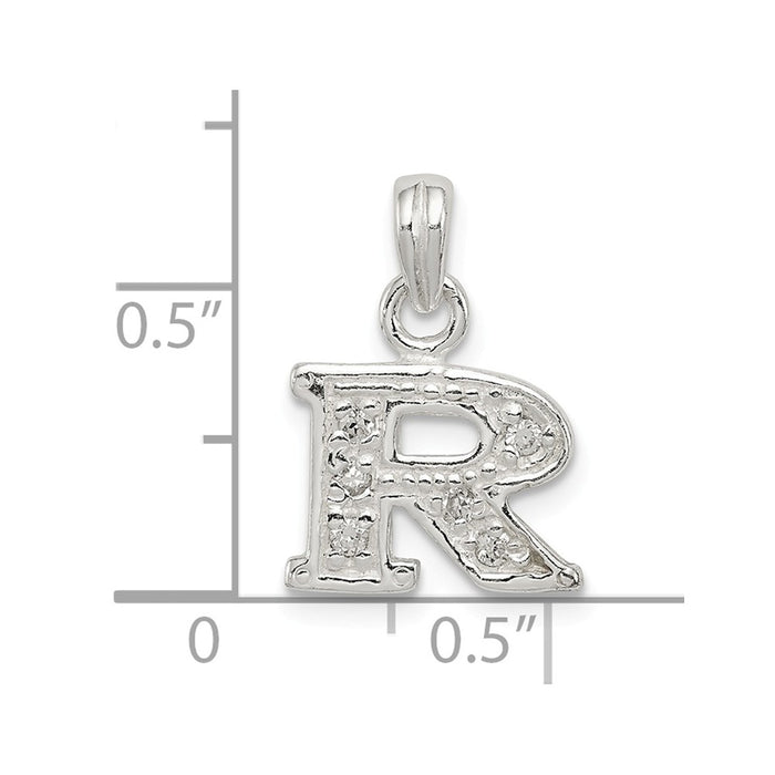 Million Charms 925 Sterling Silver (Cubic Zirconia) CZ Alphabet Letter Initial R Pendant