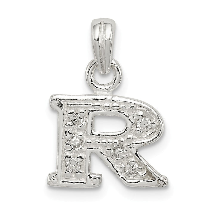 Million Charms 925 Sterling Silver (Cubic Zirconia) CZ Alphabet Letter Initial R Pendant