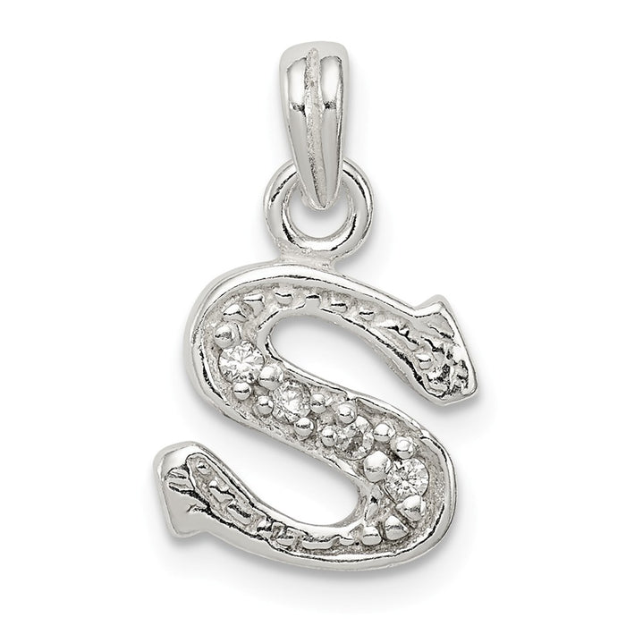 Million Charms 925 Sterling Silver (Cubic Zirconia) CZ Alphabet Letter Initial S Pendant