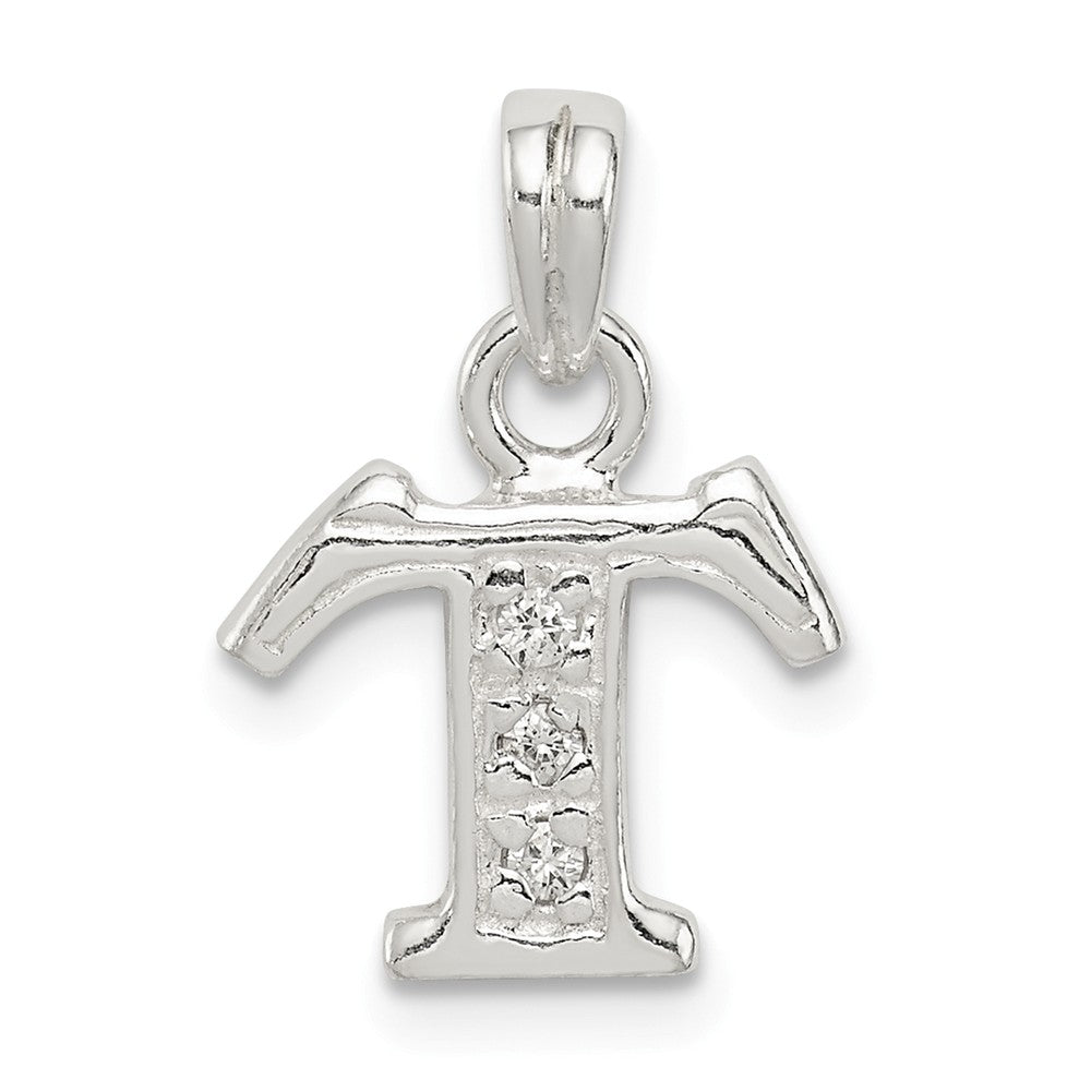 Million Charms 925 Sterling Silver (Cubic Zirconia) CZ Alphabet Letter Initial T Pendant