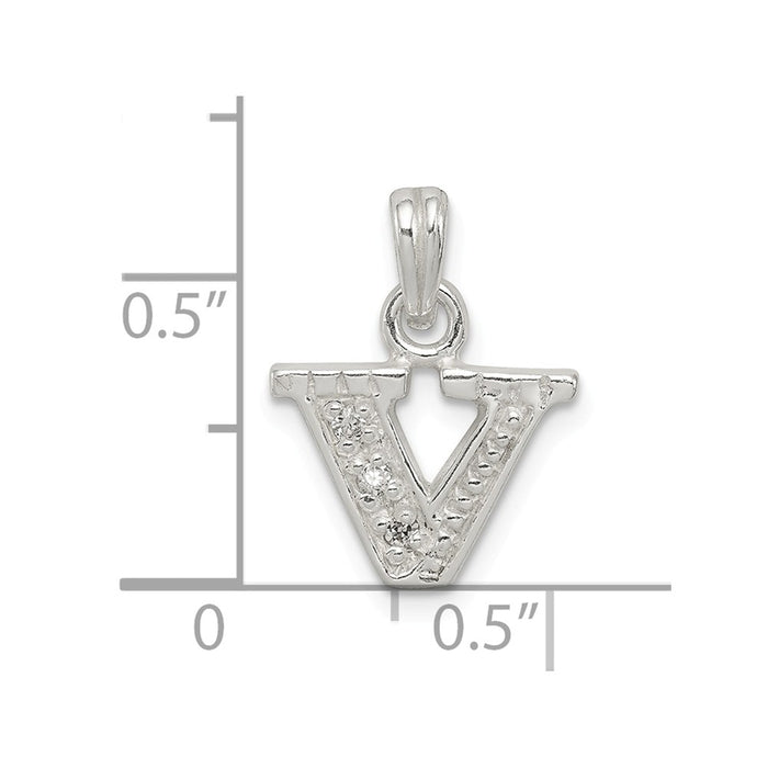 Million Charms 925 Sterling Silver (Cubic Zirconia) CZ Alphabet Letter Initial V Pendant