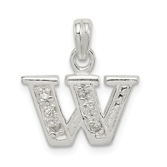 Million Charms 925 Sterling Silver (Cubic Zirconia) CZ Alphabet Letter Initial W Pendant