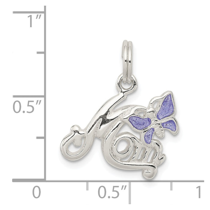 Million Charms 925 Sterling Silver Polished Mom Butterfly Enameled Charm