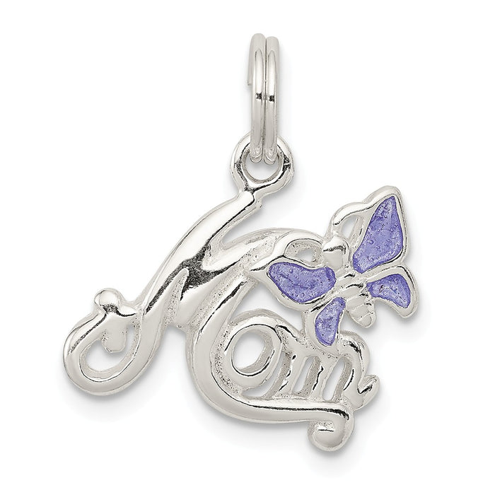 Million Charms 925 Sterling Silver Polished Mom Butterfly Enameled Charm