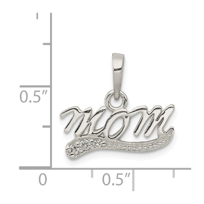 Million Charms 925 Sterling Silver (Cubic Zirconia) CZ Polished Mom Pendant