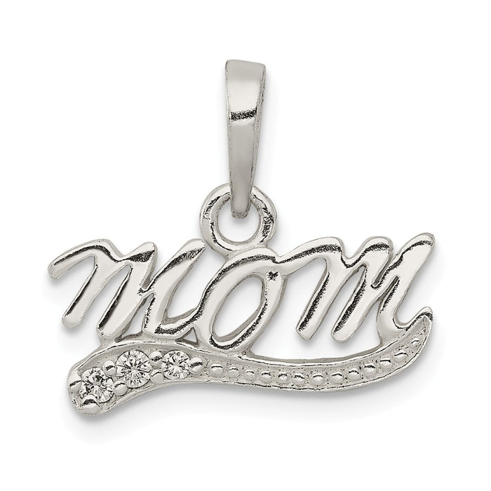 Million Charms 925 Sterling Silver (Cubic Zirconia) CZ Polished Mom Pendant