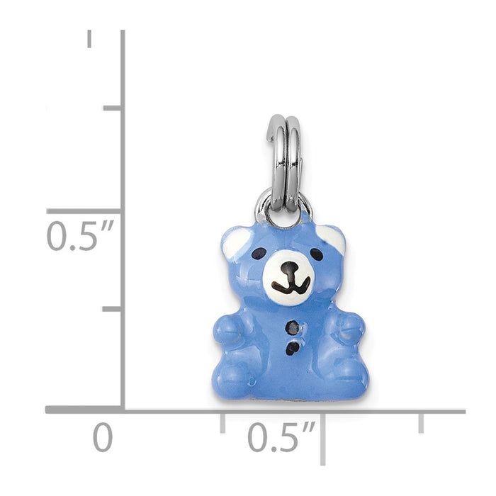 Million Charms 925 Sterling Silver Rhodium-Platedblue & Enamel Teddy Bear Charm