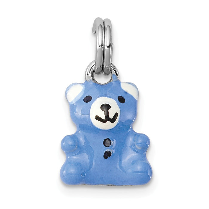 Million Charms 925 Sterling Silver Rhodium-Platedblue & Enamel Teddy Bear Charm