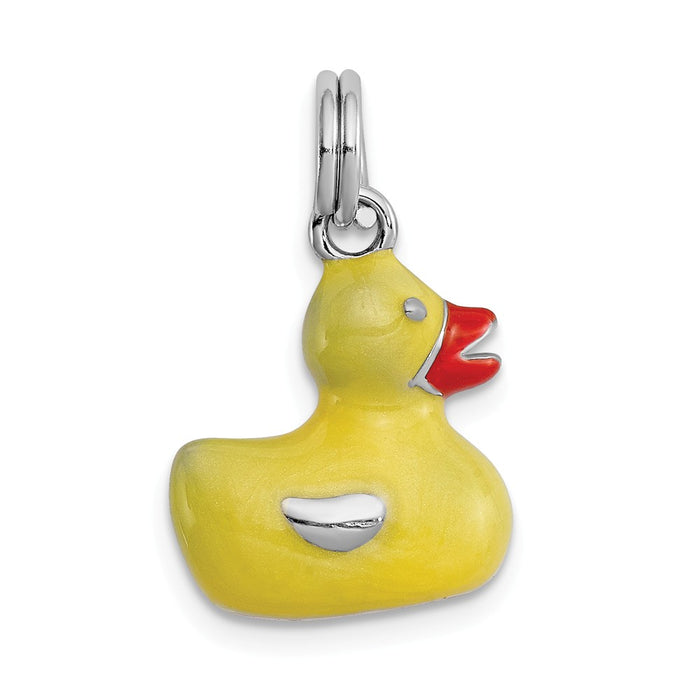 Million Charms 925 Sterling Silver Rhodium-Plated Enamel Duck Charm