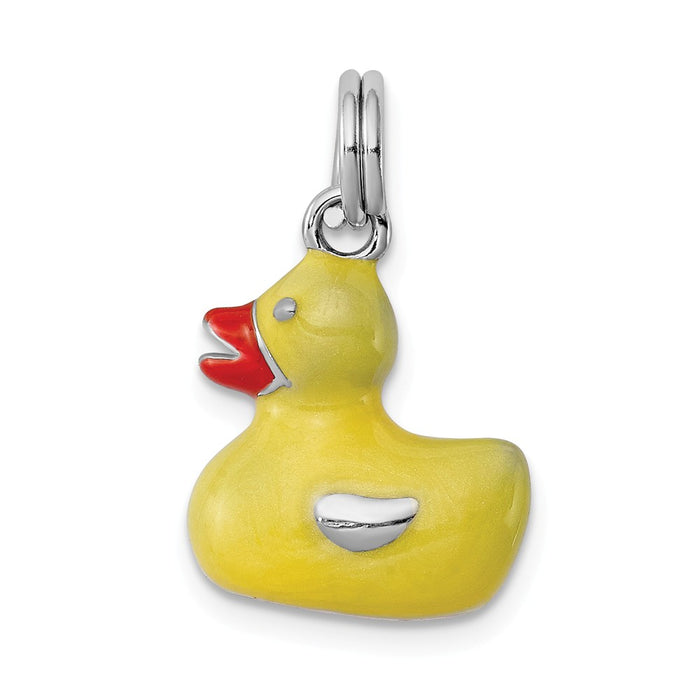 Million Charms 925 Sterling Silver Rhodium-Plated Enamel Duck Charm